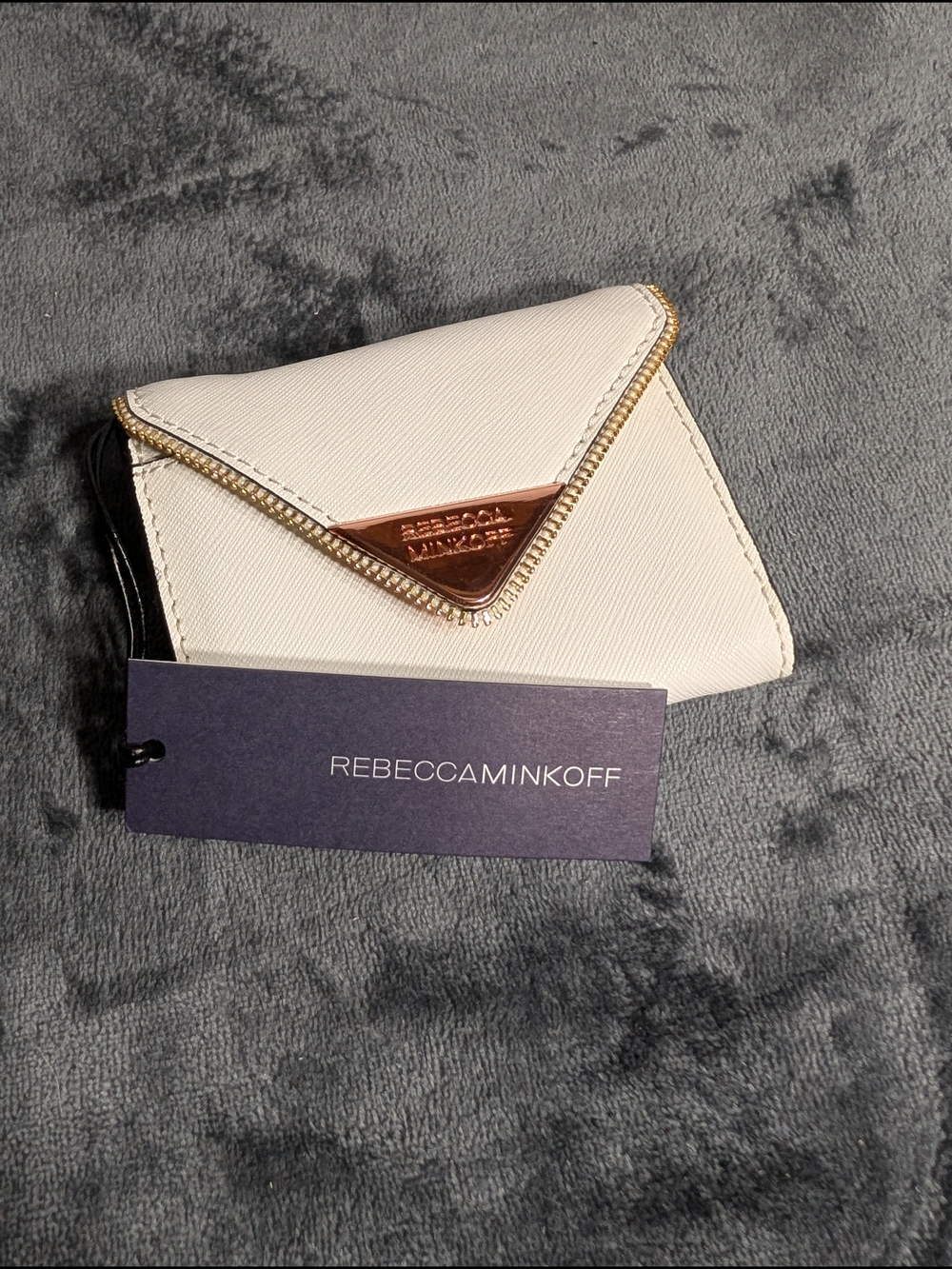 Rebecca Minkoff Cream Envelope Card Wallet with Rose Gold Accent